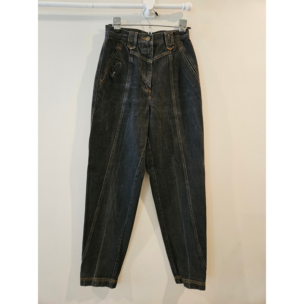 Together! Vintage High Waisted Dark Denim Barrel Leg Jeans‎ Orange Stitch Size 6